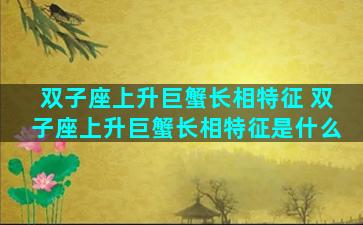 双子座上升巨蟹长相特征 双子座上升巨蟹长相特征是什么